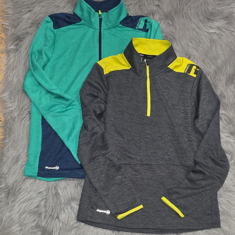 Russell Athletic Kids Sweatshirts - Teal and Gray with Yellow Accents